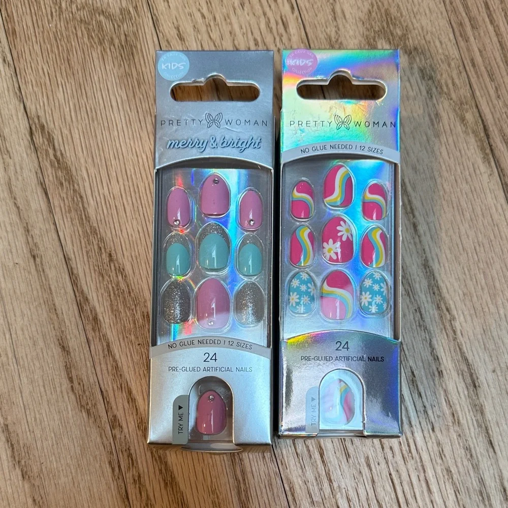 Pre-Glued Artificial Nails Kids - Pink and Multicolor